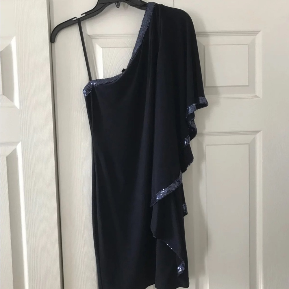 Blue Sequins One Shoulder Cocktail Party Dress